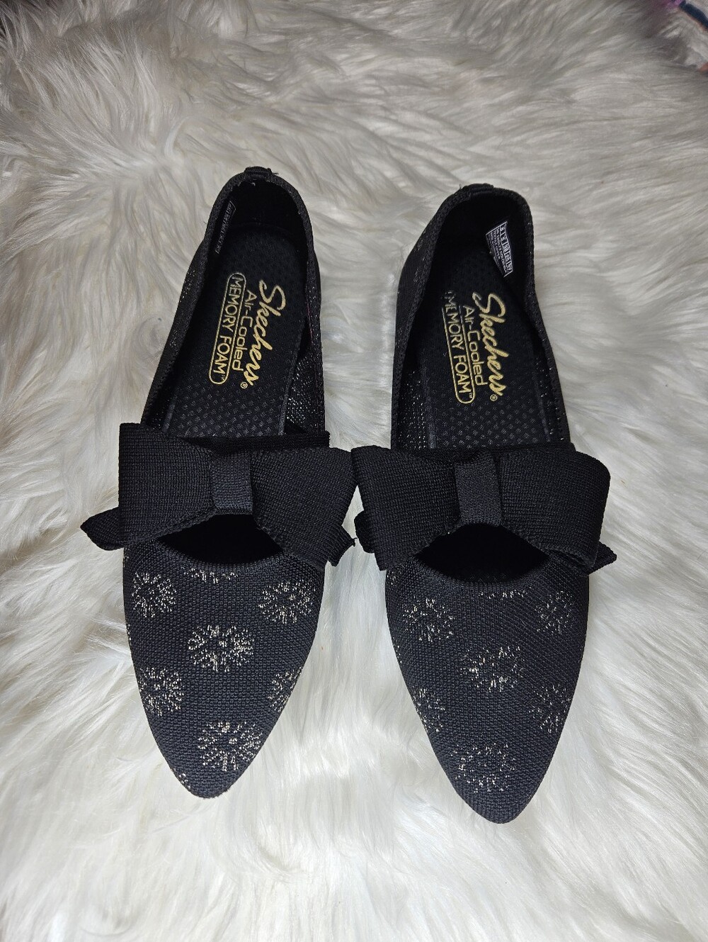 Skechers Cleo Black Point Washable Knit Flats with  Sparkle For Women's